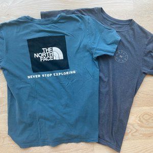 Two Men's T-Shirts North Face and Billabong Blue Size Medium